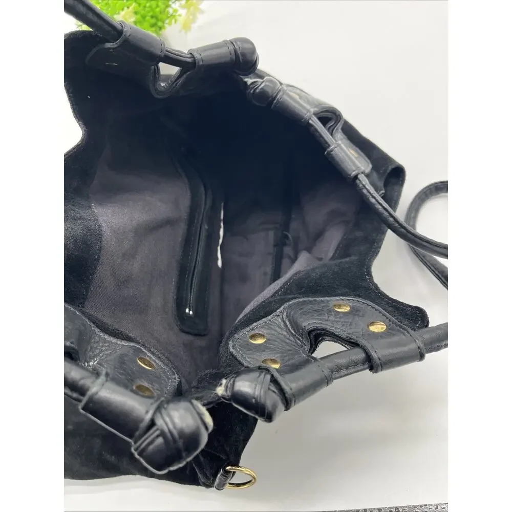Pietro Alessandro New York Black Suede Leather Hobo Shoulder Bag Large Boho